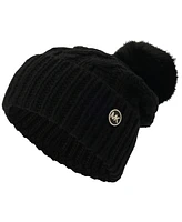 Michael Kors Soft Knit Tangled Aran Cuff Pom Beanie