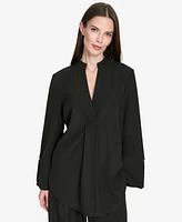 Halston Women's Band-Collar V-Neck Long-Sleeve Tunic