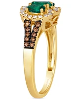 Le Vian Costa Smeralda Emerald (3/4 ct. t.w.) & Diamond (3/4 ct. t.w.) Three Stone Halo Ring in 14k Gold