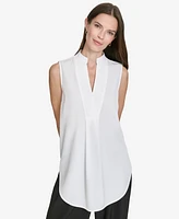 Halston Women's Sleeveless V-Neck Shirttail Top