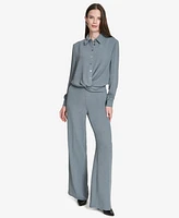 Halston Women's Twisted-Hem Long-Sleeve Blouse