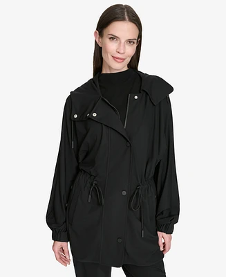 Halston Women's Hooded Drawcord-Waist Snap-Front Jacket