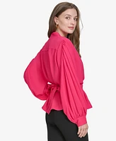 Halston Women's Tie-Waist Balloon-Sleeve Peplum Top