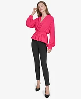 Halston Women's Tie-Waist Balloon-Sleeve Peplum Top