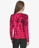 Halston Women's Printed Boat-Neck Long-Sleeve Top