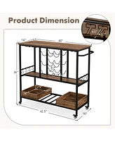 Slickblue 3 Tiers Bar Cart on Wheels with Glass Racks