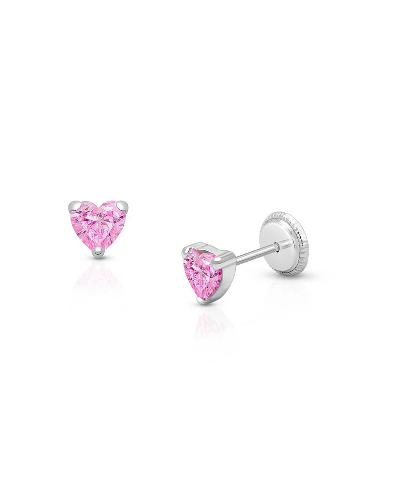 Tiny Blessings Children's 14K Gold 4mm Pink Heart Studs Girls' Screw Back Earrings