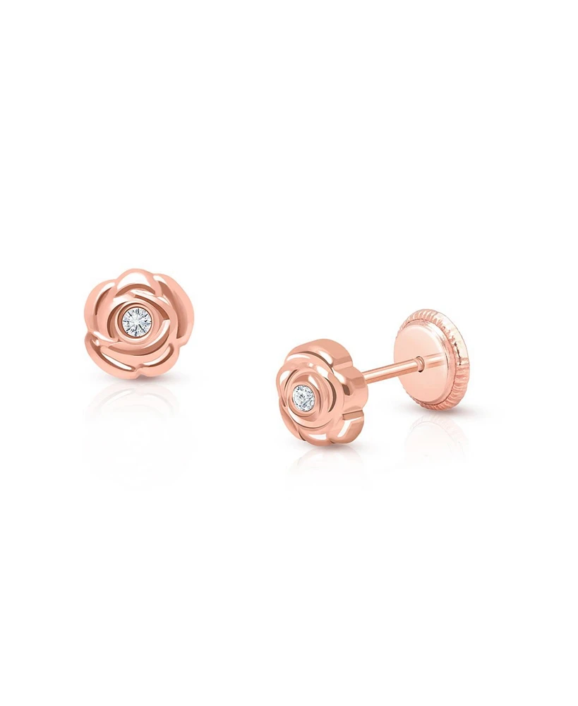 Tiny Blessings Children's 14K Gold Blushing Rose Studs Girls' Screw Back Earrings