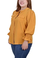 Ny Collection Plus Long Sleeve Mandarin Collar Blouse