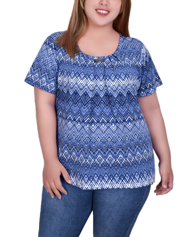 Ny Collection Plus Size Short Sleeve Top with Hardware