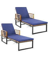 Gymax 2 Pieces Outdoor Chaise Lounge Chair w/ 4-Position Adjustable Backrest Backyard Poolside