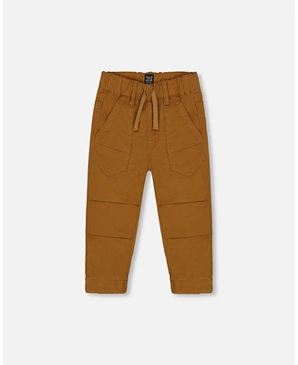 Deux par Boy Stretch Twill Pleated Knee Jogger Pants Caramel Brown - Child