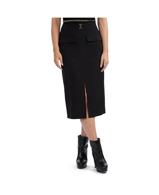 Ellen Tracy Women's Pull On Pencil Skirt with Buckle Detail