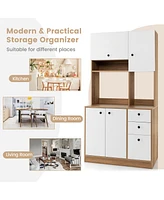 Costway 71'' Tall Kitchen Pantry Buffet Hutch Freestanding Storage Cabinet 4 Doors