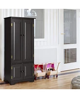 Costway Accent Storage Cabinet Adjustable Shelves Antique 2 Door Floor Cabinet Cream