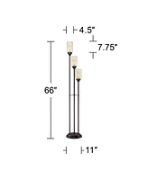 Franklin Iron Works Libby Modern Industrial Tree Floor Lamp Standing 66" Tall Oiled Bronze Metal 3-Light Amber Seedy Glass for Living Room Reading Bed