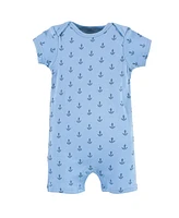 Hudson Baby Baby Boys Hudson Cotton Rompers, Blue Whale 2-Pack, 6-9 Months