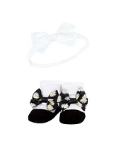 Hudson Baby Baby Girls Headband and Socks Giftset, Black Daisy, One