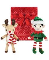 Hudson Baby Unisex Baby Plush Blanket with Toy, Rudolph And Elf, One Size