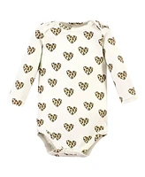 Hudson Baby Baby Girls Hudson Cotton Long-Sleeve Bodysuits, Leopard Hearts, 12-18 Months