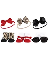 Hudson Baby Infant Girl 12Pc Headband and Socks Giftset, Red Leopard, One Size