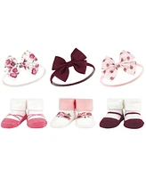 Hudson Baby Infant Girl 12Pc Headband and Socks Giftset, Rose Pink Burgundy, One Size