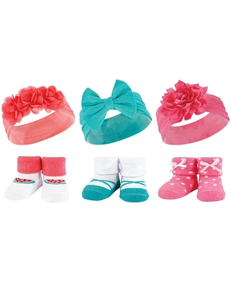 Hudson Baby Baby Girls Headband and Socks Giftset, Teal Coral, One