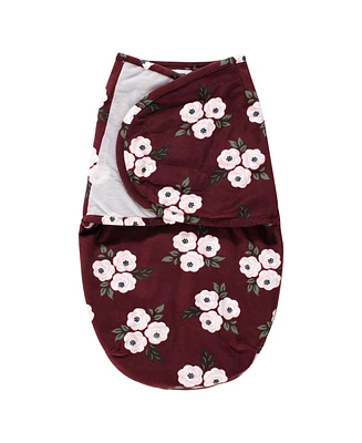 Hudson Baby Baby Girls Plush Faux Fur Swaddle Wrap, Burgundy Floral, 0-3 Months