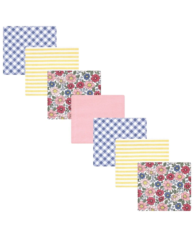 Hudson Baby Infant Girl Cotton Rich Flannel Receiving Blankets Bundle, Pink Blue Pretty Floral, One Size