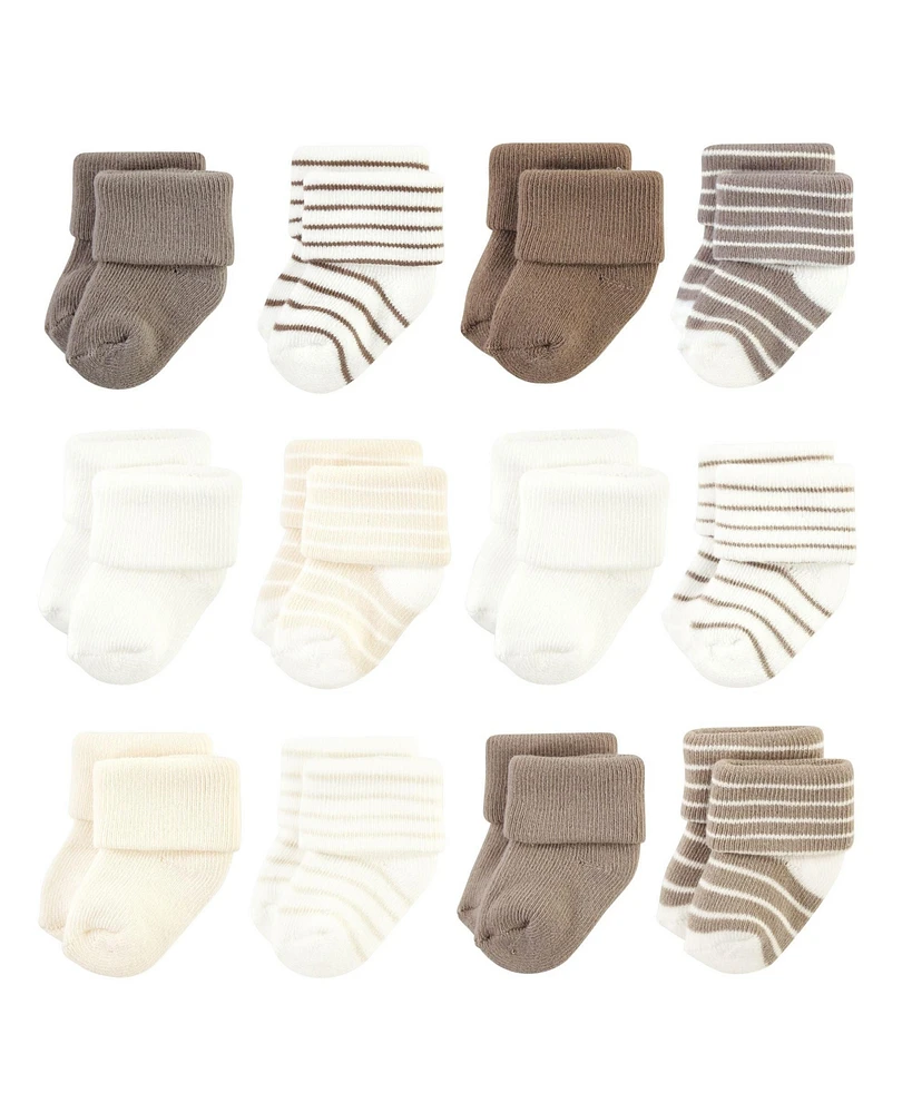 Hudson Baby Boys Cotton Rich Newborn and Terry Socks, Beige Stripe 12 Pack, 6-12 Months