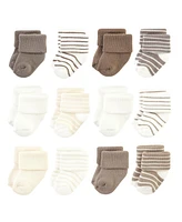 Hudson Baby Boys Cotton Rich Newborn and Terry Socks, Beige Stripe 12 Pack, 6-12 Months