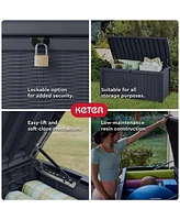 Keter Borneo 110 Gallon Rattan Wicker Resin Patio Deck Storage Box Bench, Grey