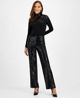 Anne Klein Women's Pull-On Sequinned Wide-Leg Pants