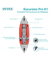 Intex Excursion Pro K1 Single Person Inflatable Vinyl Fishing Kayak w/ Oar/Pump