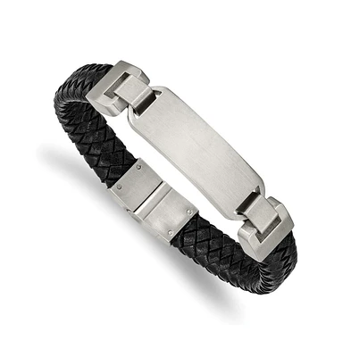 Chisel Stainless Steel Brushed Leather Id Bracelet