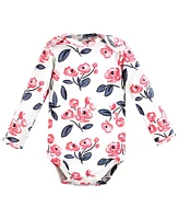 Touched by Nature Baby Girls Organic Cotton Long-Sleeve Bodysuits, Bubblegum Floral