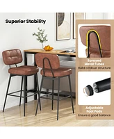 Slickblue Set of 2 Bar Stools with Padded Seat and Footrest for Kitchen Island-Brown and Black