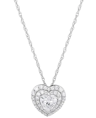 Grown With Love Lab Grown Diamond Heart Halo Pendant Necklace (1-1/2 ct. t.w.) in 14k White Gold, 16" + 2" extender