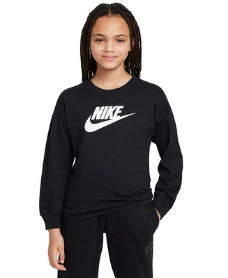 Nike Big Girls Sportswear Cotton Long-Sleeve Logo T-Shirt