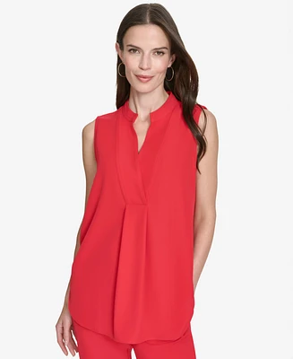 Halston Women's Sleeveless V-Neck Shirttail Top