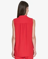 Halston Women's Sleeveless V-Neck Shirttail Top