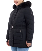 Michael Kors Plus Belted Faux-Fur-Trim Hooded Puffer Coat