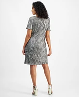 Connected Petite Tiered Short-Sleeve V-Neck Dress