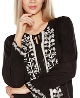 Belldini Black Label Women's Tie-Neck Embroidered-Front Blouse Top