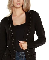 Belldini Black Label Women's Rhinestone-Trim Belted Duster Cardigan Zip Up sweater