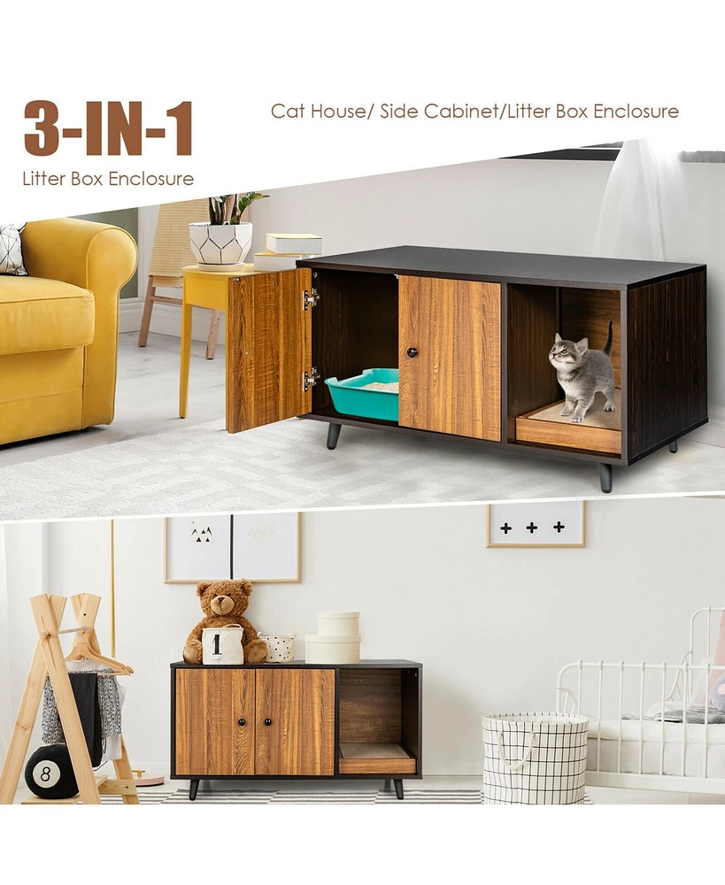 Slickblue Cat Litter Box Enclosure with Divider and Double Doors