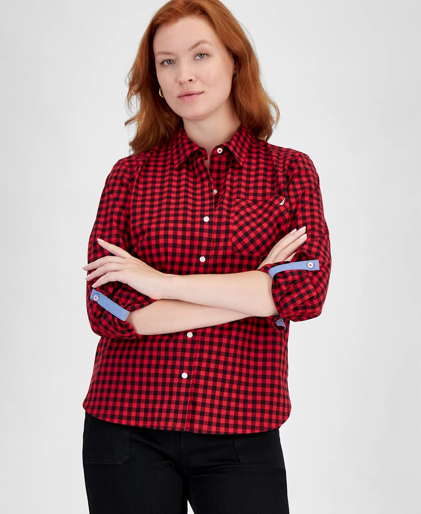 Nautica Jeans Women's Baby Bison Roll-Tab Button-Up Shirt