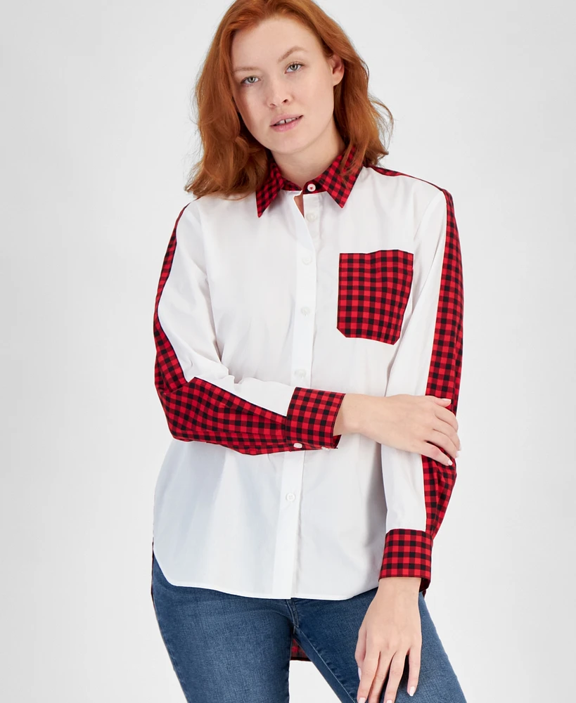 Nautica Jeans Women's Colorblocked Check Button-Up Shirt