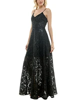 Taylor Women's V-Neck Sleeveless Embellished Lace Gown