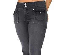 Juniors' Double Button Low Rise Flare Jean